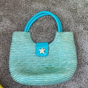 Turquoise Woven Tote Bag with Starfish Accent